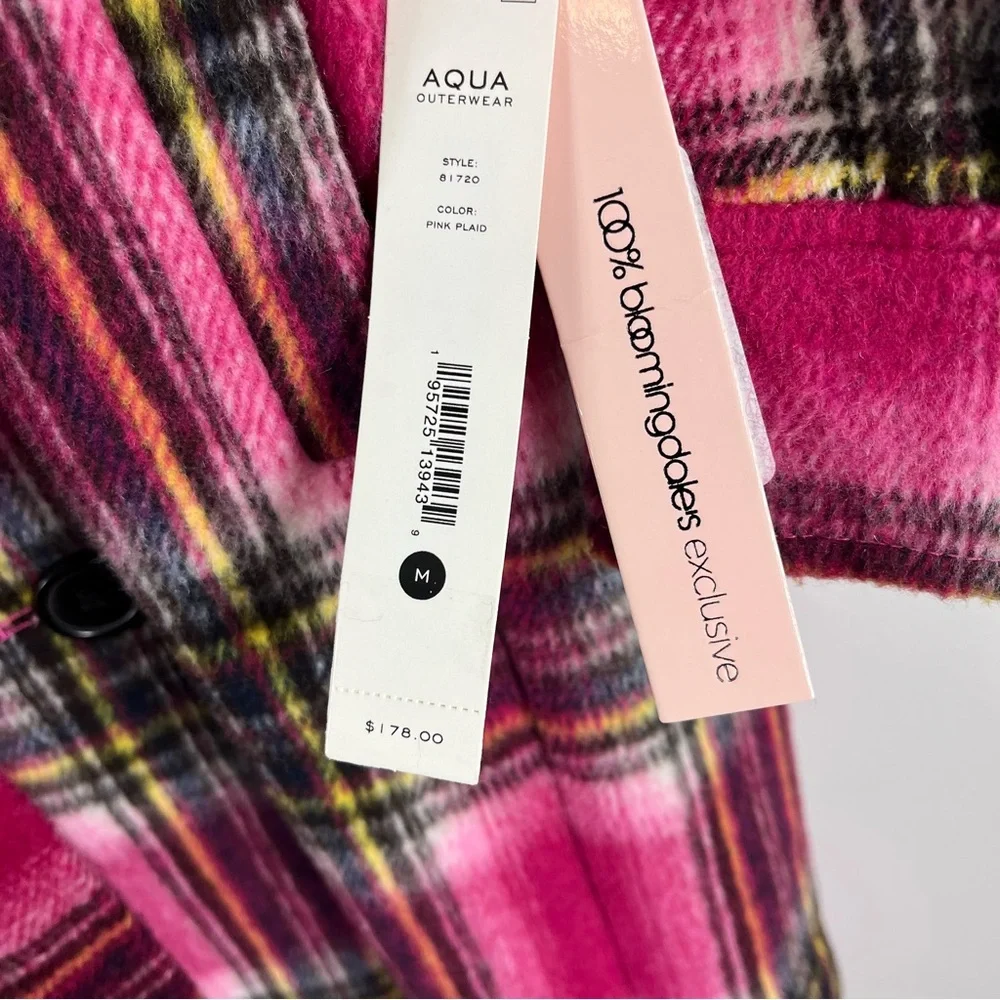 Aqua Plaid Belted Trench Coat Size Medium NWT Pink Multi - Picture 4 of 7